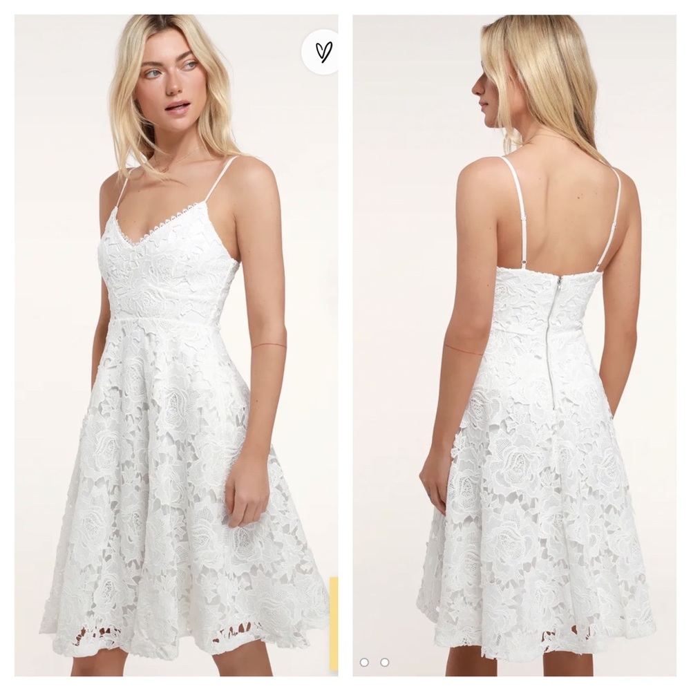 Lulu’s Nora Lee White Floral Lace Midi Dress